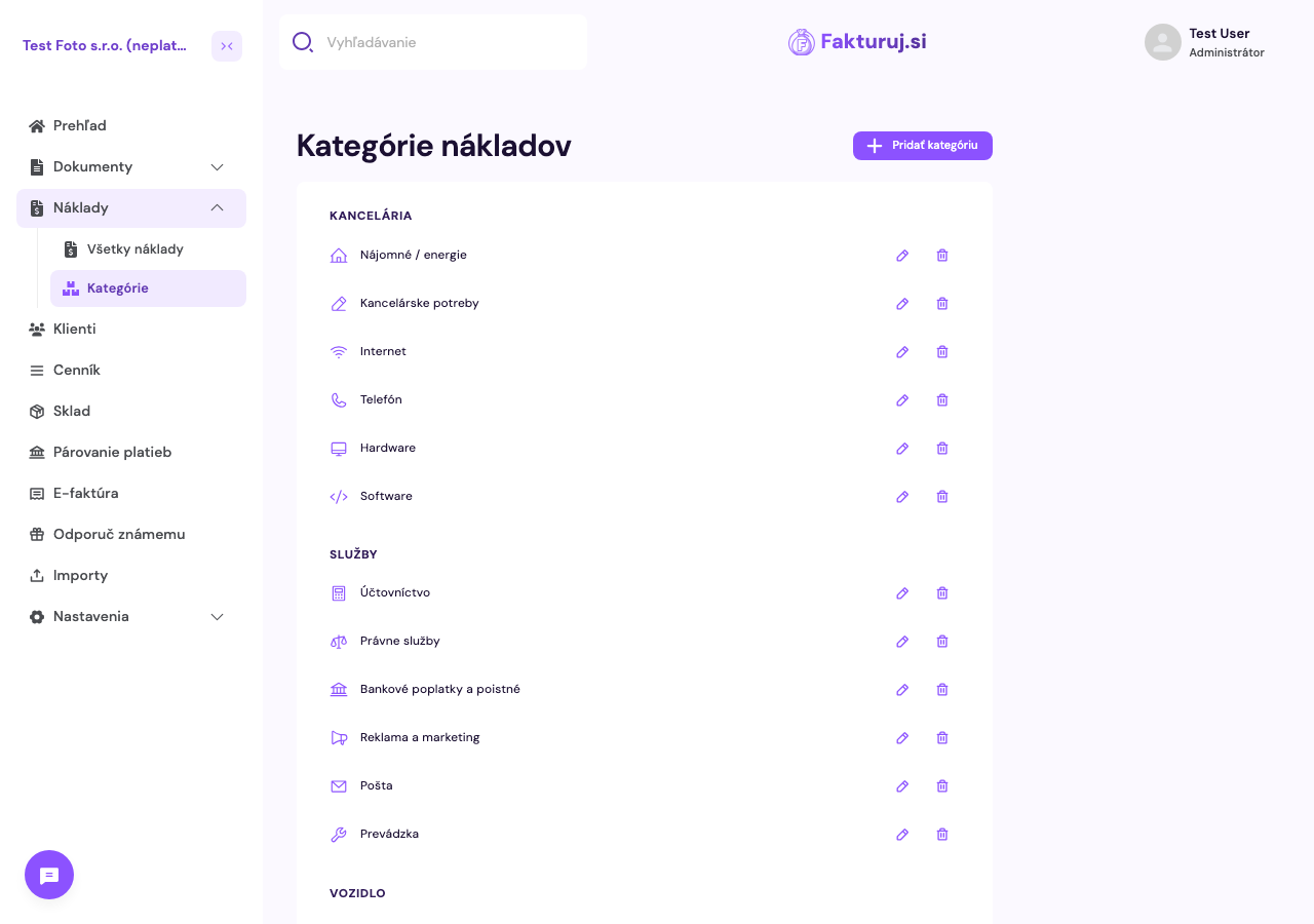 Kategórie nákladov