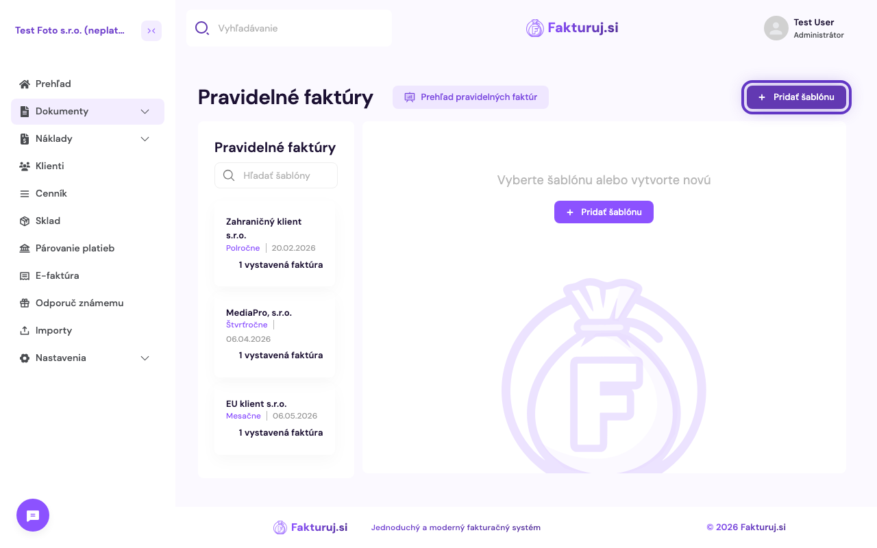Tlačidlo Pridať šablónu